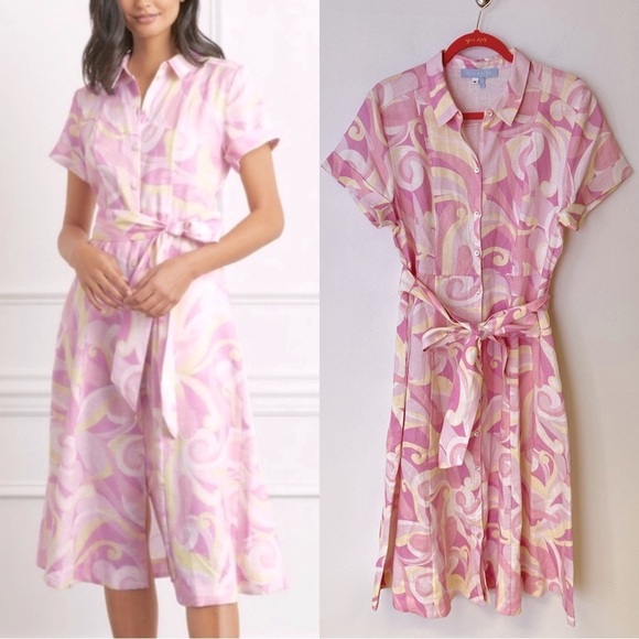 Hill House Dresses & Skirts - Hill House Lily Dress Floral Linen Candy Kaleidoscope Midi Shirtdress Small